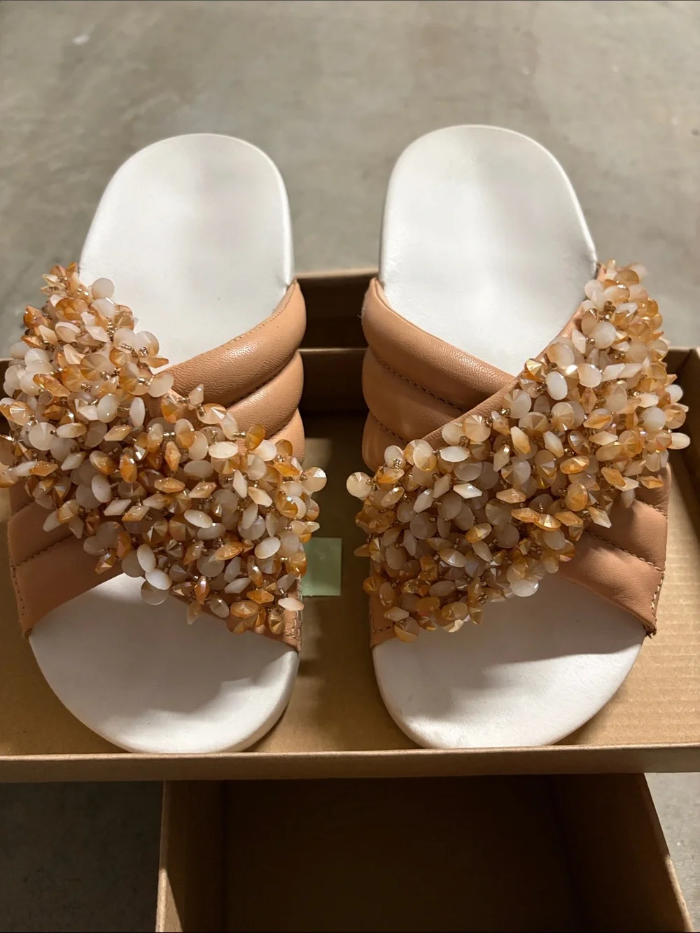 Tory Burch Tan Beaded Slide Sandals